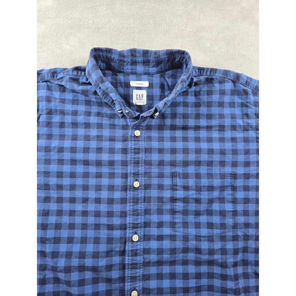 GAP Shirt Mens XXL Blue Check Standard Fit Gingham Button Down Long Sleeve